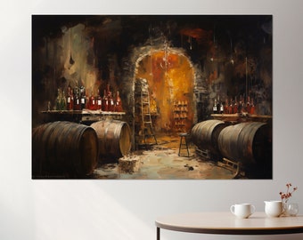 Vintage Wine Wall Art, Wine Cellar Painting, Wine Vault Canvas PRINT, Wine Shop Decor, Framed and Ready to Hang