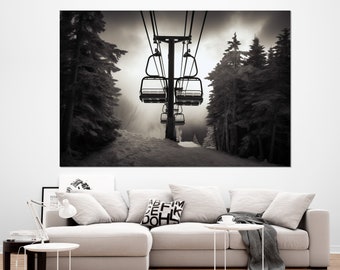 Ski Lift Canvas Print, Winter Cable Car Painting, Winter Wall Art, Skiing Canvas Art, Skier Gift, Framed and Ready to Hang