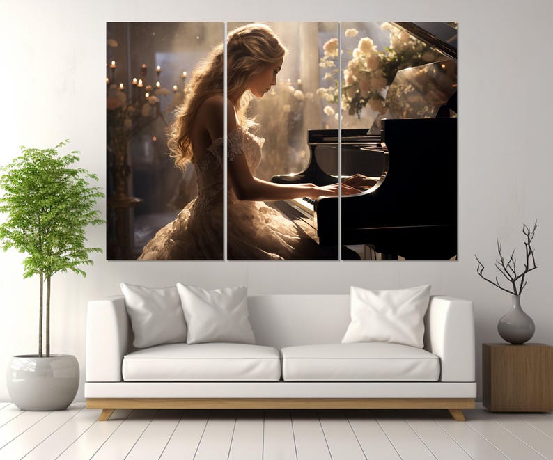 Beautiful Pianist Girl Canvas Print, Piano Wall Art, Musician Gift, Pianist Gift, Framed and Ready to Hang image 4