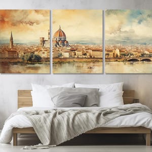 Vintage Florence Painting Canvas Print, Florence Skyline, Abstract Florence Wall Art, Panoramic Florence Poster, Framed and Ready to Hang