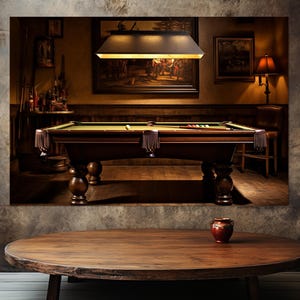 Vintage Billiard Room Canvas Print, Billiards Wall Art, Modern Man Cave Wall Art, Framed and Ready to Hang