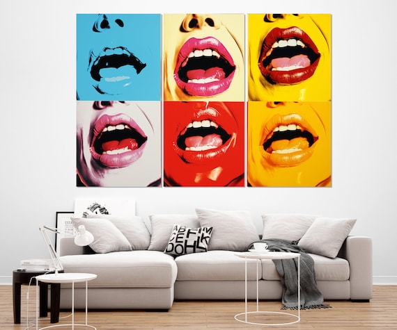 口と唇のポップアート絵画キャンバスプリント、ポップアート壁装飾