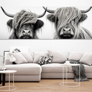 Highland Kühe Leinwanddruck, Bauernhaus Wanddekor, Highland Kühe Malerei, Bauernhaus Wandkunst, Kühe Druck, gerahmt und fertig zum Aufhängen