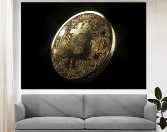 Bitcoin Canvas Art, Digital Currency Canvas Print, Bitcoin Wall Art, Abstract Cryptocurrencies Print, Blockchain, Office Decor, Trader Gift