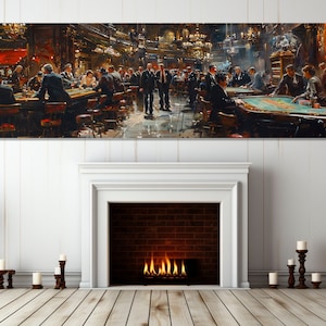 モンテカルロのヴィンテージカジノのキャンバスプリント、レトロなモンテカルロの絵画、カジノの壁アート、ギャンブルの絵画、額入りですぐに掛けられます