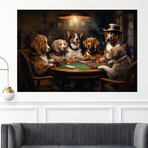 Dogs Playing Poker Painting Canvas Print, Abstract Poker Wall Art, Poker Club Wall Decor, Poker Player Gift, Framed and Ready to Hang