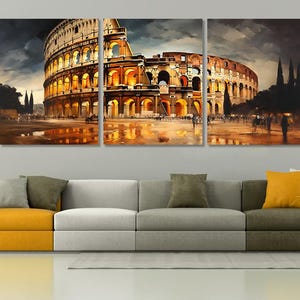 Colosseum Large Panoramic Painting Canvas Print, Abstract Rome Wall Art, Colosseum Print, Rome Canvas Art, Framed and Ready to Hang