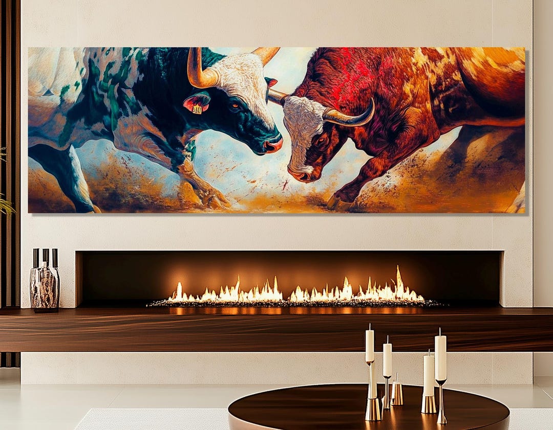 Abstract Bullfight Canvas Print, Large Bullfighting Wall Art, Bulls ...