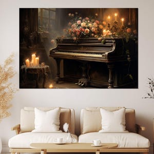 Retro Klavier Gemälde, Klavier Leinwand Druck, Piano Bar Wandkunst, Geschenk Pianist, gerahmt und fertig zum Aufhängen