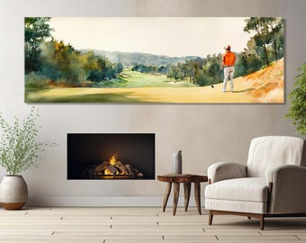 Impresión en lienzo de pintura de acuarela de golf, regalo para golfista, arte de pared de golf, decoración de palos de golf, decoración de pared de cueva de hombre, enmarcado y listo para colgar