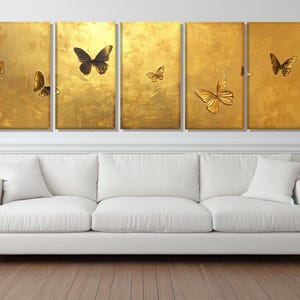 Gold Butterflies Painting Canvas Print, Gold Wall Art, Luxury Wall Decor, Butterfly Wall Art, Gold Wall Decor, Framed and Ready to Hang image 6