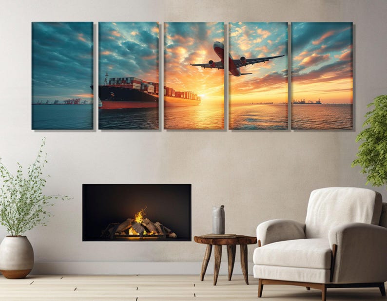 Logistics Wall Art, Plane and Cargo Ship Canvas Print, Cargo Wall Art ...