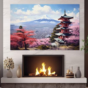 Chureito Pagoda in Fujiyoshida Abstract Canvas Print, Japan Wall Decor, Asian Architecture, Japanese Wall Art, Framed and Ready to Hang