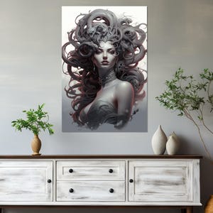 Mythology Wall Art, Medusa Gorgon Painting, Medusa Canvas Print, Framed and Ready to Hang