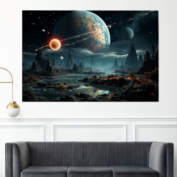 Abstract Jupiter Wall Art, Space Painting Canvas Print, Galaxy Canvas Art, Jupiter Canvas Art, Framed and Ready to Hang