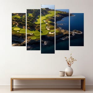 Impressão em tela de campo de golfe à beira-mar, arte de parede de golfe, decoração de resort de golfe, presente para jogador de golfe, decoração de parede de clube de golfe, emoldurada e pronta para pendurar imagem 7