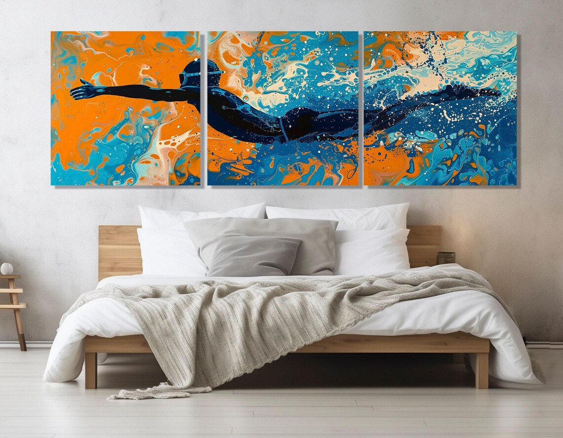 Abstract Swimmer Painting Canvas Print, Pop Art Swimming Wall Art ...
