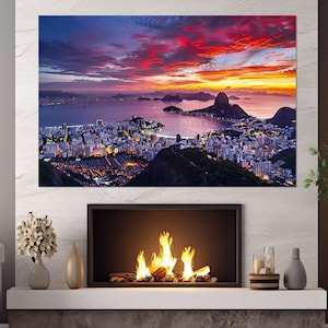 Brazil Wall Art, Large Rio De Janeiro Canvas Print, Rio Skyline, Rio Painting Print, Brazilian Wall Decor, Framed and Ready to Hang