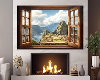 Open Window with Machu Picchu View Canvas Print, Ancient Inca Wall Art, Andes,  Peru Canvas Art, Peru Wall Art, Framed & Ready to Hang