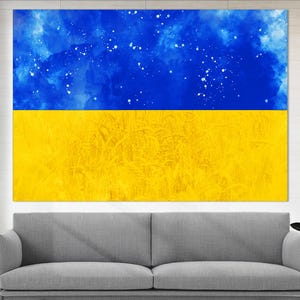 Impression sur toile Drapeau de l&#39;Ukraine, Art mural de l&#39;Ukraine, Impression Drapeau de l&#39;Ukraine