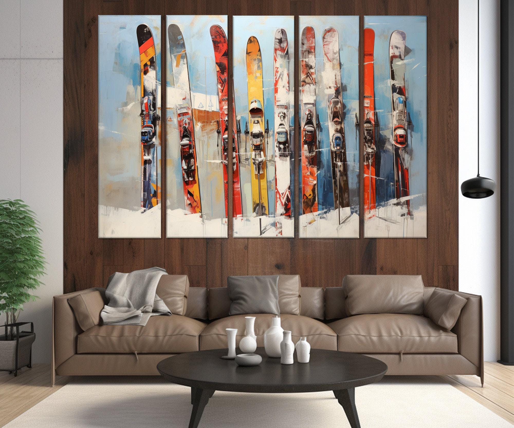 Abstract Ski Painting Canvas Print, Skier Gift, Skiing Wall Art, Winter ...