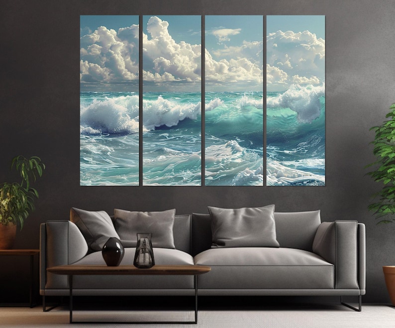風景の海のキャンバスアート、海の波のキャンバスプリント、海の波の絵画、海のウォールアート、海水ウォールアート、額入りですぐに掛けられます。 画像 5