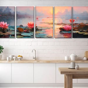 Water Lilies on the Lake Painting Canvas Print, Abstract Water Lily Wall Art, Nature Oil Painting, Framed and Ready to Hang image 4