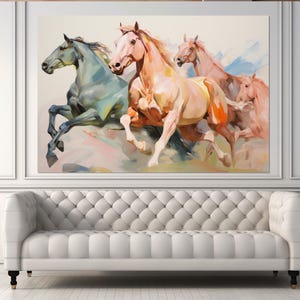 Abstract Horses Painting Canvas Print, Horses Wall Art, Framed and Ready to Hang