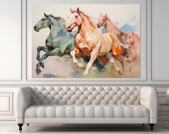 Abstract Horses in Modern Artists Painting Canvas Print, Horses Wall Art, Horses Canvas Art, Framed and Ready to Hang