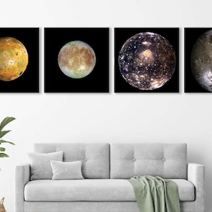 Moons of Jupiter Canvas Art, Io, Europa, Callisto, Ganymede, Jupiter Wall Art, Jupiter Moons Canvas Print, Space Wall Art