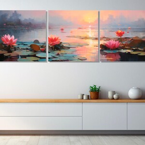 Water Lilies on the Lake Painting Canvas Print, Abstract Water Lily Wall Art, Nature Oil Painting, Framed and Ready to Hang image 5