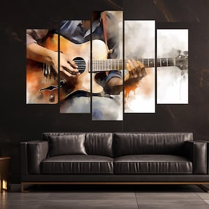 Abstract Guitar Painting Canvas Print, Guitar Wall Art, Guitar Player Gift, Musician Gift, Guitar Teacher Gift, Framed and Ready to Hang