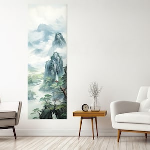 Mountains Canvas Print in Chinese Traditional Style, Chinese Wall Art, Abstract Mountains Painting, Asian Wall Art, Framed and Ready to Hang