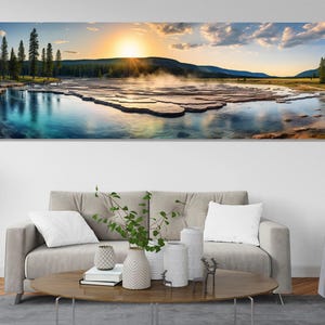 Yellowstone National Park Painting Canvas Print, Large Nature Landscape, Nature Wall Art, Framed and Ready to Hang