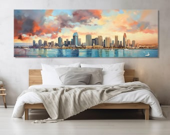 Abstract San Diego Canvas Print, San Diego Wall Art, San Diego Painting, San Diego Skyline, Framed and Ready to Hang