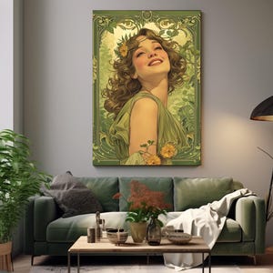 Impresión en lienzo de cartas del tarot de verano, arte en lienzo de una hermosa chica sonriente, arte de pared de tarot, pintura de cartas del tarot, arte de verano, enmarcado y listo para colgar