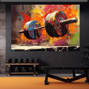 Abstract Weightlifting Painting Canvas Print, Gym Wall Decor, Workout Poster, Fitness Painting, Weightlifter Gift, Framed and Ready to Hang