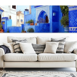 Scenic Marrakesh Downtown Canvas Print, Morocco Painting, Morocco Wall Art, Moroccan Canvas Art, Oriental Decor, Framed and Ready to Hang