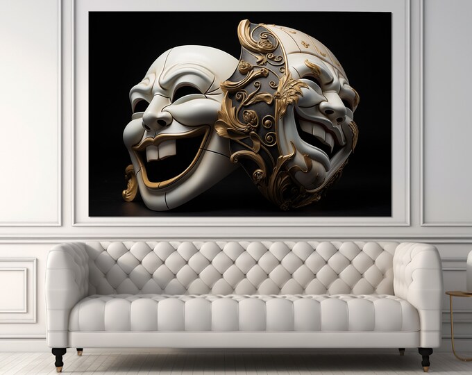 Theater Masks Canvas Print, Theater Wall Art, Theater Wall Decor, Actor, Actress Gift, Framed and Ready to Hang