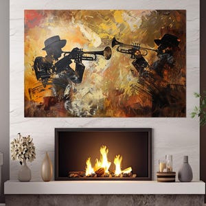Trumpeters Painting Canvas Print, Jazz Wall Art, Trumpeter Gift, Abstract Music Canvas Wall Art, Musician Gift, Framed and Ready to Hang