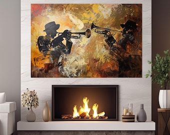 Trumpeters Painting Canvas Print, Jazz Wall Art, Trumpeter Gift, Abstract Music Canvas Wall Art, Musician Gift, Framed and Ready to Hang