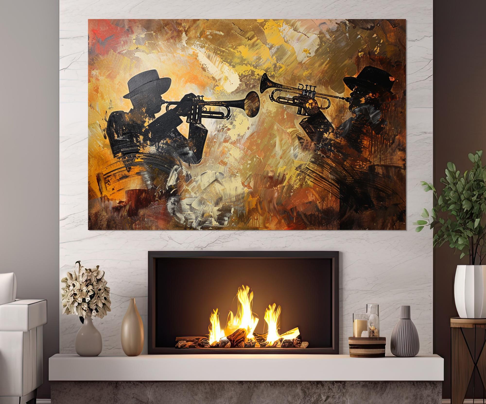 Trumpeters Painting Canvas Print, Jazz Wall Art, Trumpeter Gift, Abstract Music Canvas Wall Art, Musician Gift, Framed and Ready to Hang
