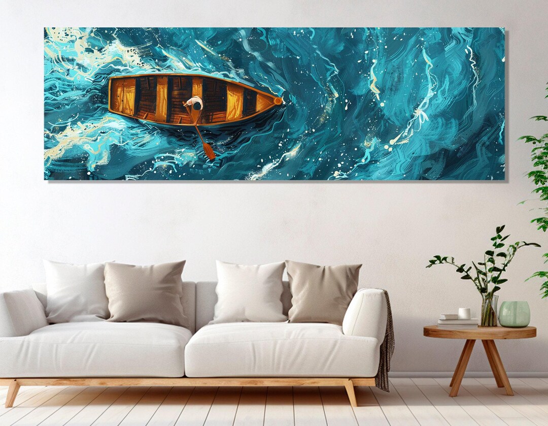 Abstract Rowing Boat Painting Canvas Print, Rowing Wall Art, Framed and ...