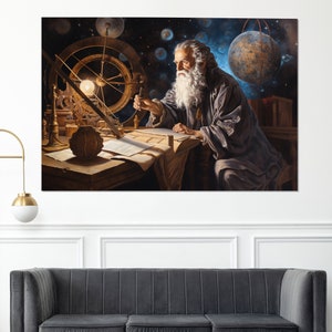 Old Astronomer Canvas Print, Astronomy Painting, Astronomer Gift, Planetarium Wall Art, Framed and Ready to Hang