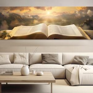 Öffnen Sie Bibel Leinwanddruck, religiöse Malerei, Bibel-Wandkunst, religiöses Wanddekor, große Bibelmalerei, gerahmt und fertig zum Aufhängen