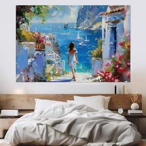 Scenic Greek Landscape Canvas Print, Greek Island Painting, Mediterranean Canvas Art, Mediterranean Wall Art, Framed & Ready to Hang