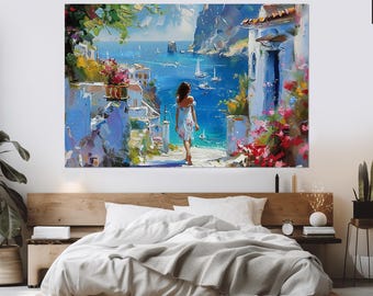 Scenic Greek Landscape Canvas Print, Greek Island Painting, Mediterranean Canvas Art, Mediterranean Wall Art, Framed & Ready to Hang