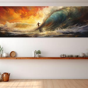 Arte de parede em tela de surfe, pintura grande de surfe, presente para surfistas, decoração de parede de surfe, pôster de surfe, emoldurado e pronto para pendurar