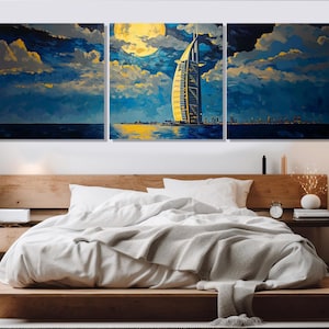 Abstract Dubai Canvas Print, Dubai Panorama Painting, Scenic Dubai Skyline, Dubai Wall Art, Dubai Poster, UAE Print, Framed & Ready to Hang
