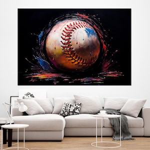 Abstract Baseball Painting Canvas Print, Baseball Wall Art, Baseball Poster, Baseball Club Wall Decor, Framed and Ready to Hang